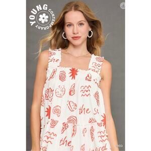 Umgee - Costal Abstract Print Tiered Dress - Large